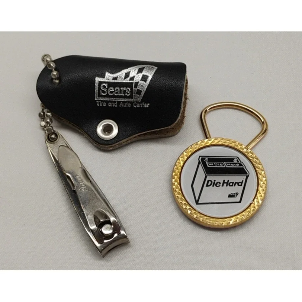 Vintage‎ Sears Tire Auto Center Nail Clipper Die Hard Keychain Set Advertising